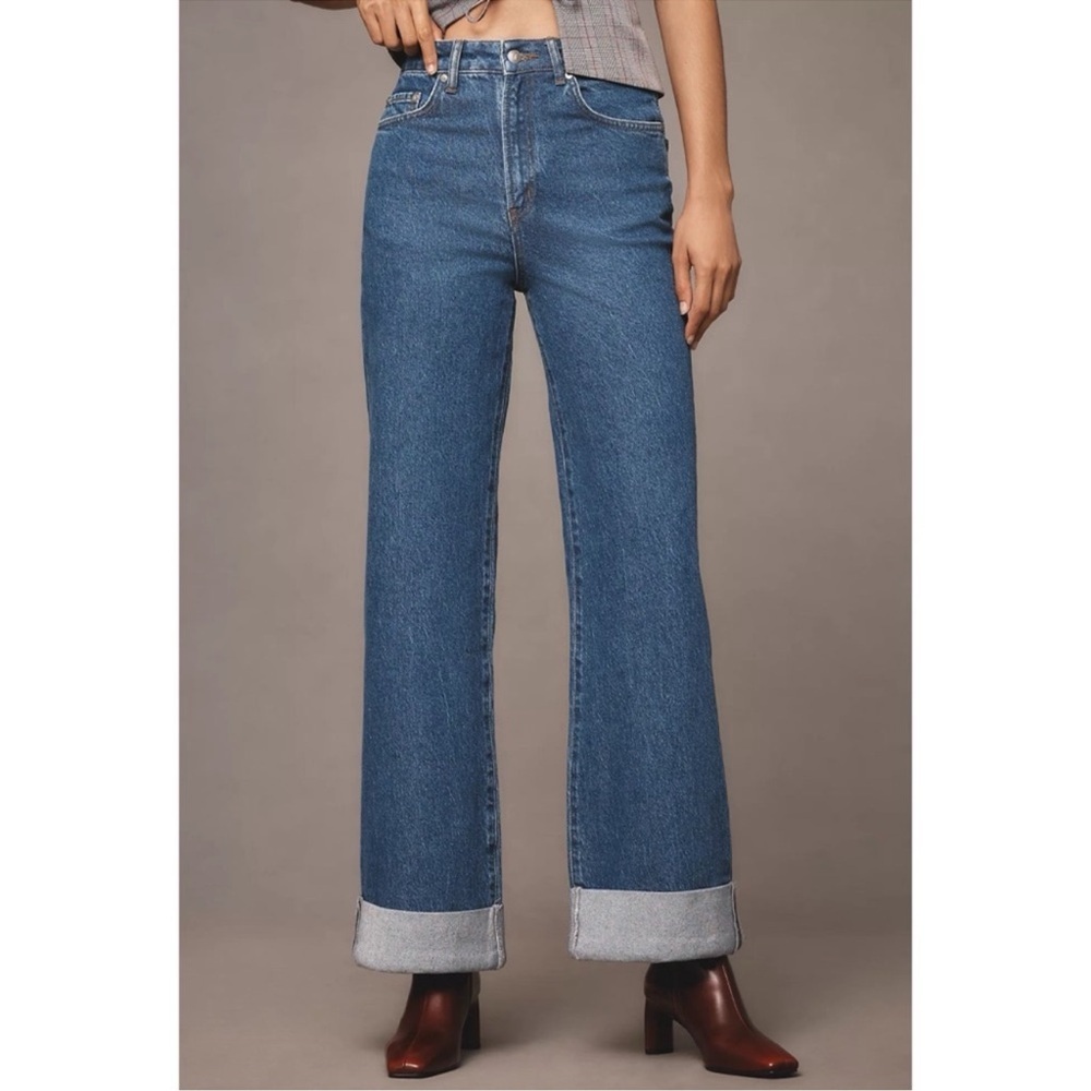 NWT Anthropologie Pilcro The Austyn High-Rise Cuffed Wide-Leg Jeans 28 Tall